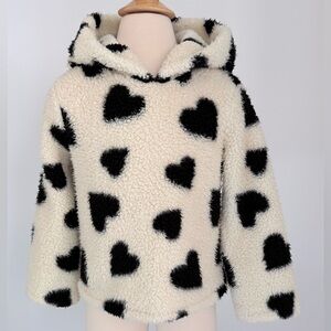 Harper Canyon Toddler Girls Sherpa Heart Hoodie 3T Cream Black Cozy Pullover